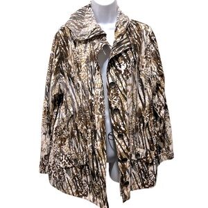 Chicos Zenergy Lightweight Animal Print Hooded Windbreaker Jacket Size 2 (12/14)